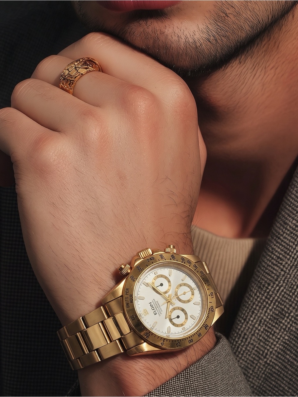 Elgin FK-1059 E Deluxe Chronograph Gold-Plated Men's Watch